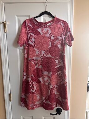 LOFT Pink and Red Floral Crewneck Dress size XS